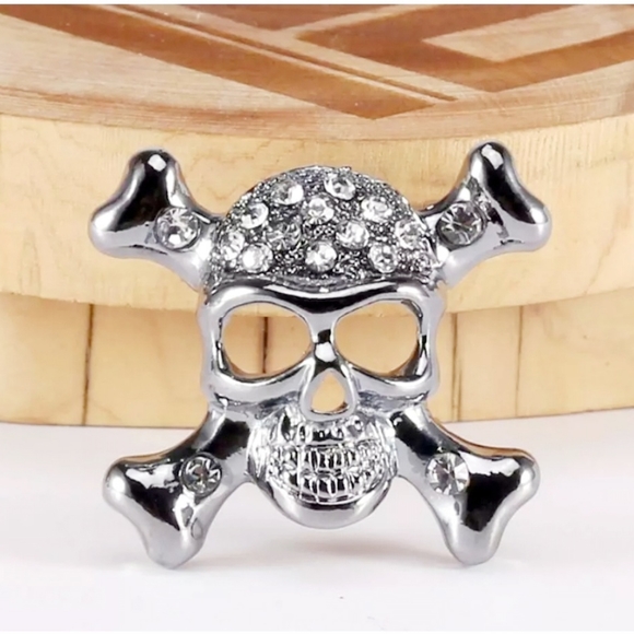 Silver plated crystal skull and crossbone necklace/brooch with gold chain - Picture 10 of 16